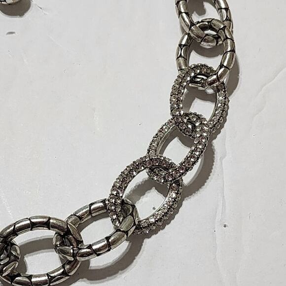 BRIGHTON PEBBLE PAVE LINK silver plated Crystal thick link 20" NECKLACE - Picture 5 of 7